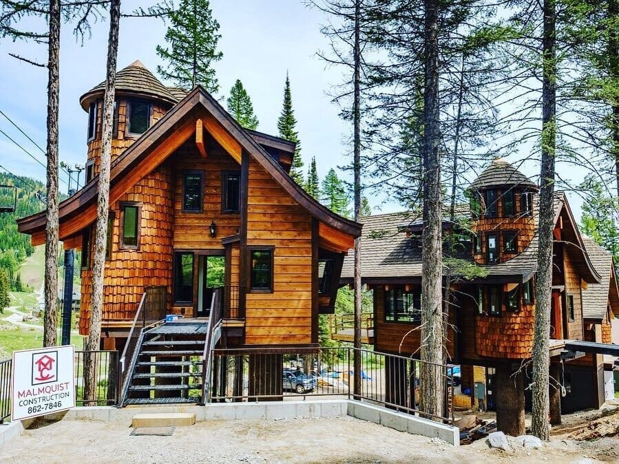 Treehouse homes with CEDUR shingles as siding. 