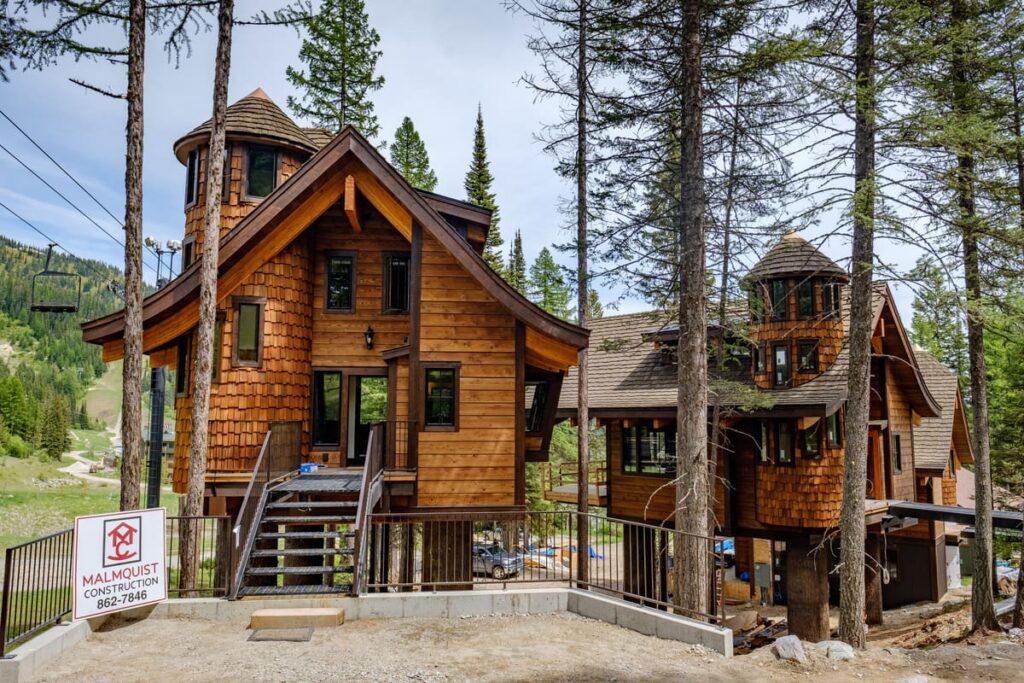 Snow Bear Chalets construction project with CEDUR synthetic cedar shake roofing.