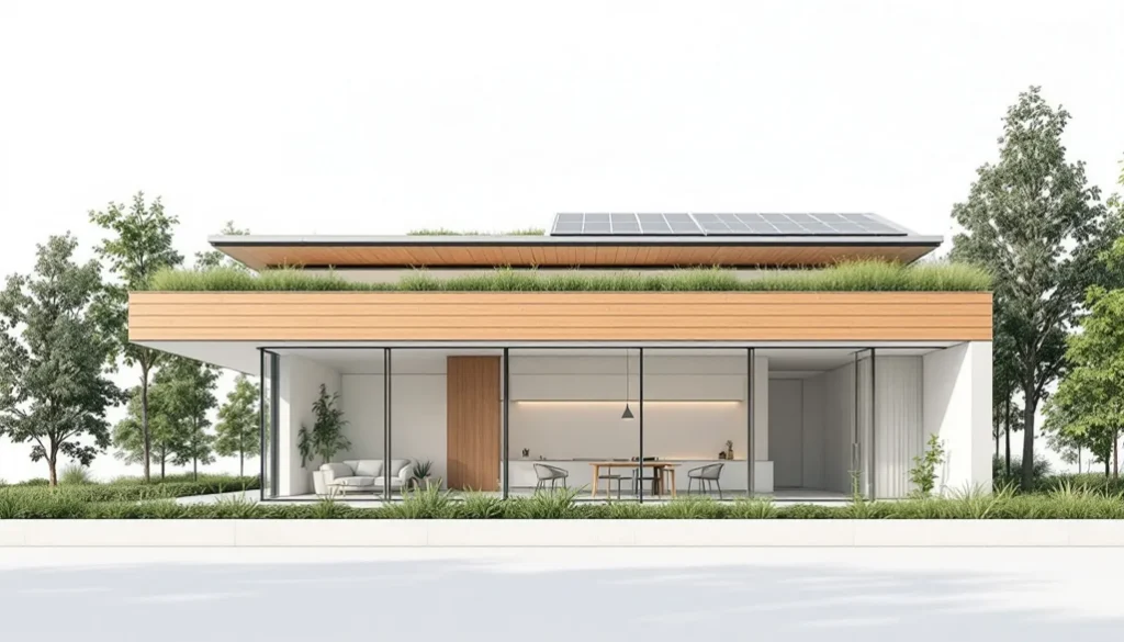 A passive house design with energy efficient upgrades.