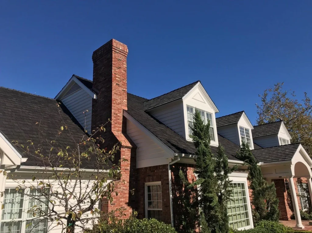 A CEDUR synthetic roof on a house in residental neighborhood. 