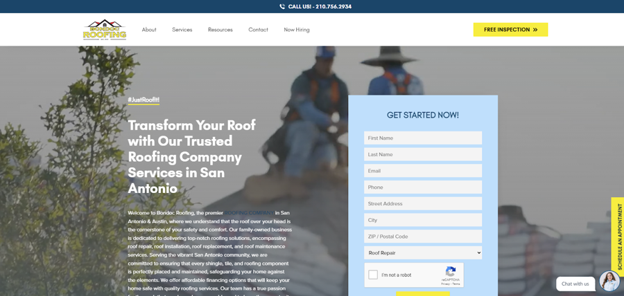 Bondoc Roofing website homepage. 