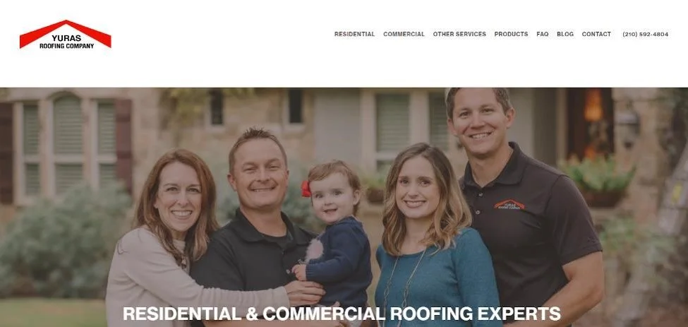 Yuras Roofing Company website homepage. 