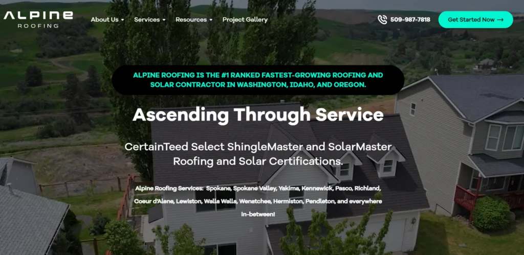 Alpine Roofing website homepage.