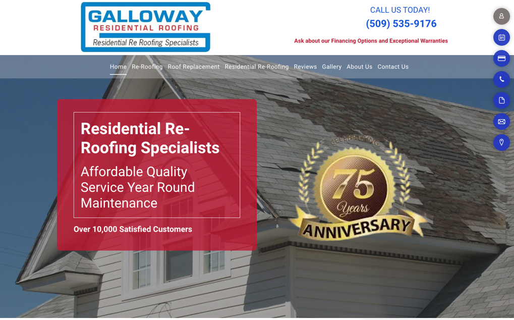 Galloway Roofing Company website homepage.