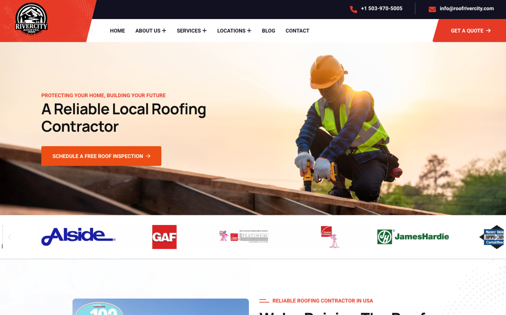 River City Roofing website homepage.