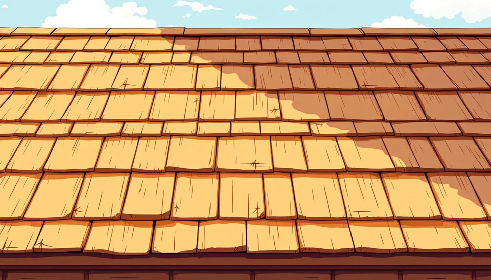 An image of wooden shakes on a house.
