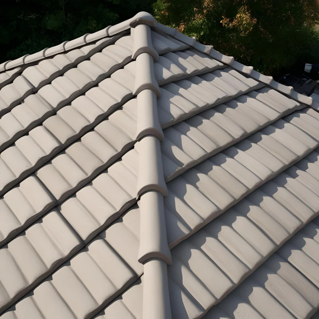 Concrete tiles on a house roof.