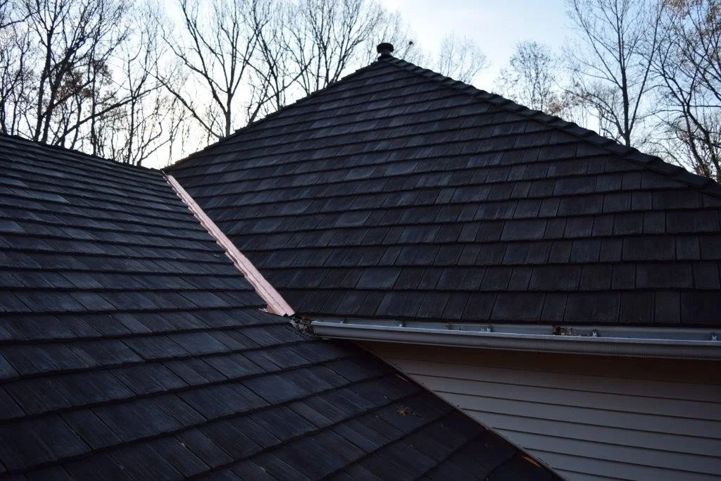 An image of a modern sloped roof on a residential property.