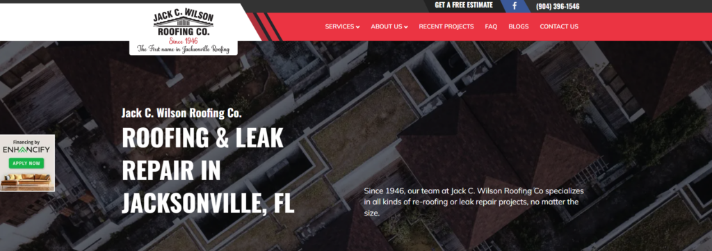  Jack C. Wilson Roofing Company homepage. 