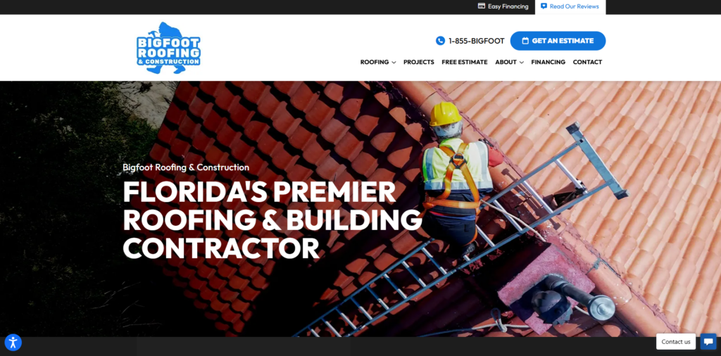 Bigfoot Roofing & Construction homepage. 