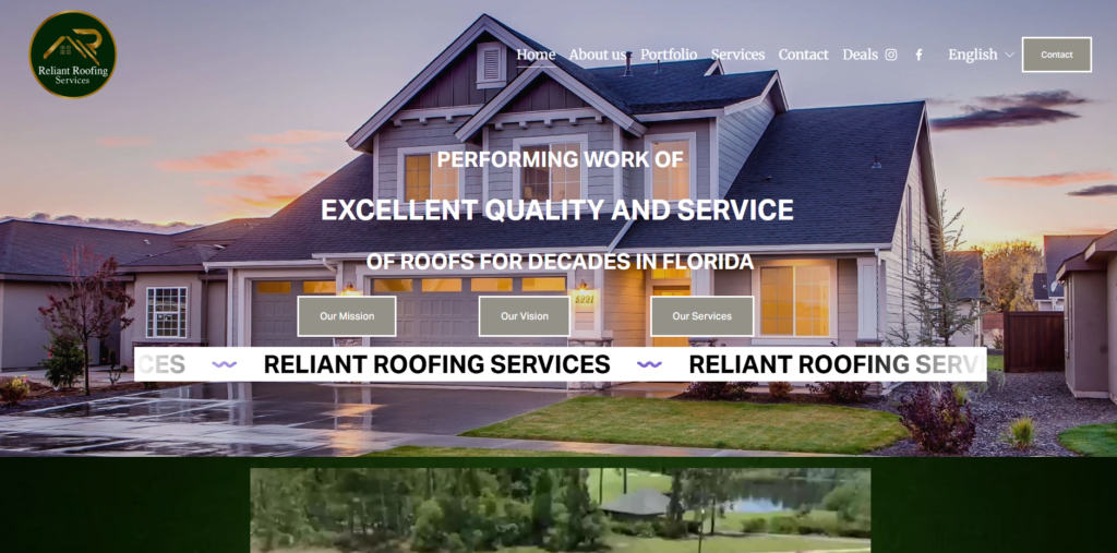 Reliant Roofing homepage. 