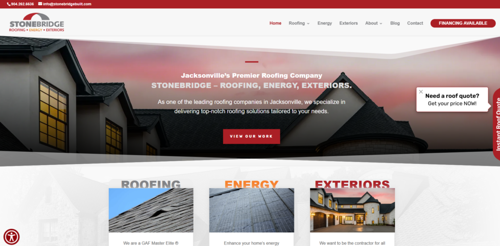 Stonebridge Roofing, Energy, Exteriors homepage. 