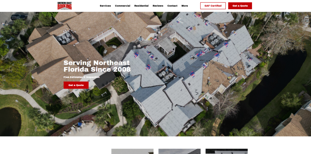 Southern Coast Roofing  homepage. 