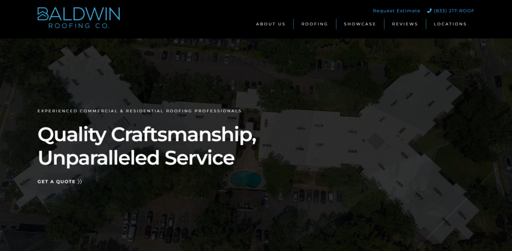Baldwin Roofing Company homepage. 