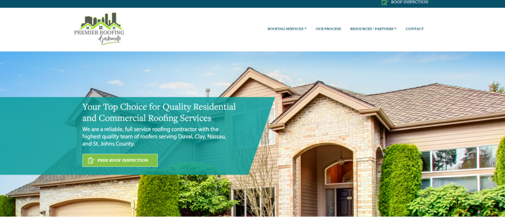 Premier Roofing of Jacksonville, LLC homepage. 