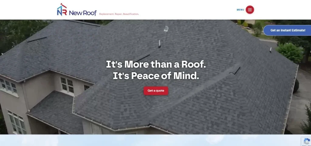New Roof homepage screenshot.