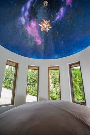 The painted sky and stars of the Snow Bear Chalets