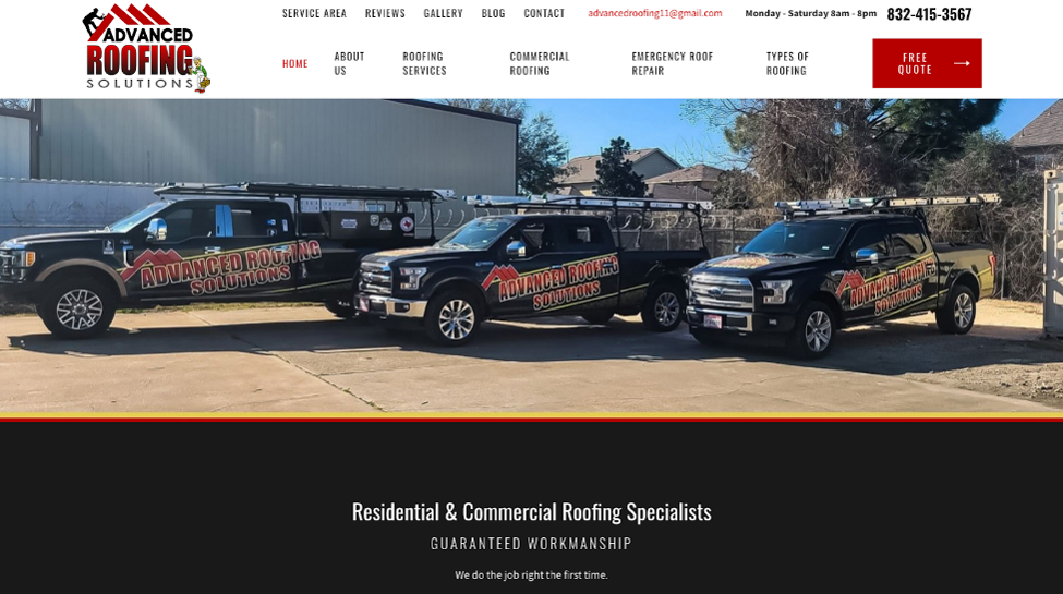 An image of Advanced Roofing Solutions LLC’s homepage.