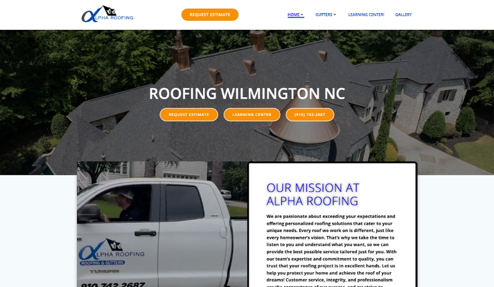 Website cover page for Alpha Roofing.