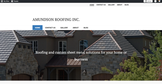 Screenshot of the Amundson Roofing website.