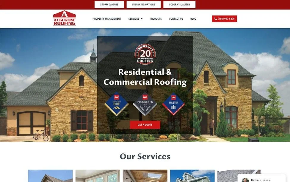 Screenshot of the Augustine Roofing website