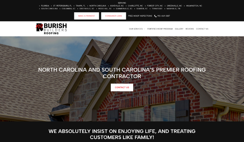 Website cover page for Burish Builders.