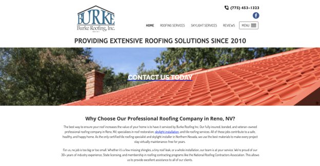 Screenshot of the Burke Roofing website.