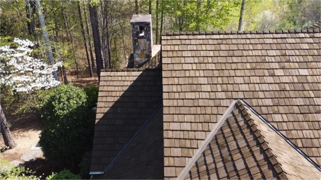 CEDUR Walden roof on a South Carolina home surrounded by trees, installed by Allcon Roofing.