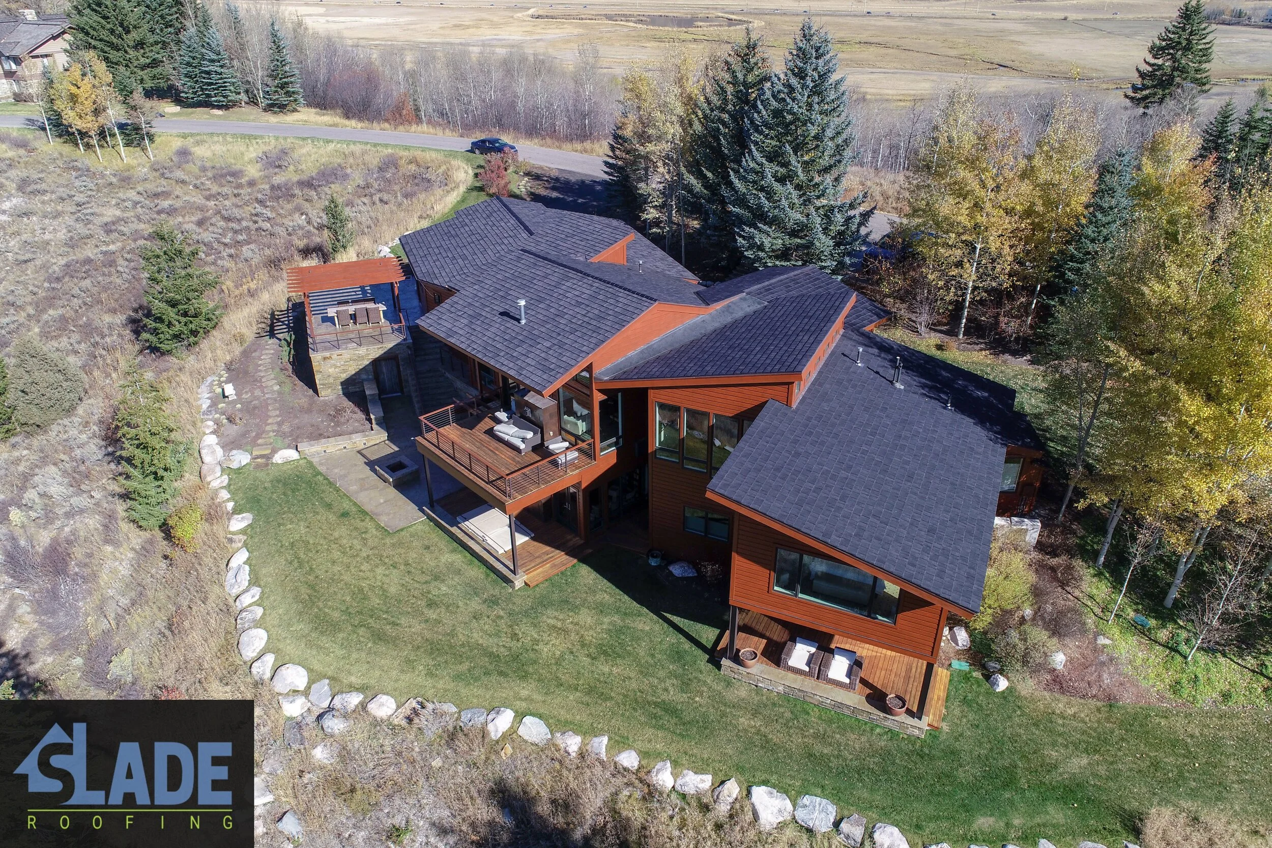 Rustic faux cedar shake roofing material.