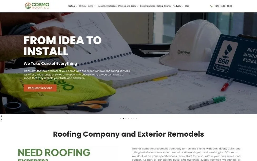 Screenshot of the Cosmo Roofing website