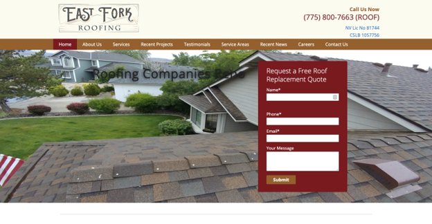 Screenshot of the East Forke Roofing LLC website.