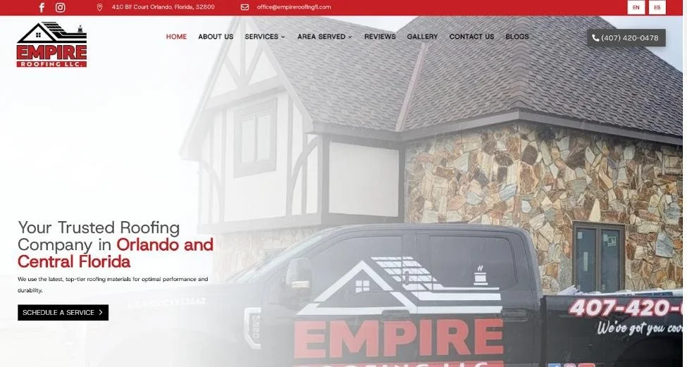 View of the Empire Roofing website