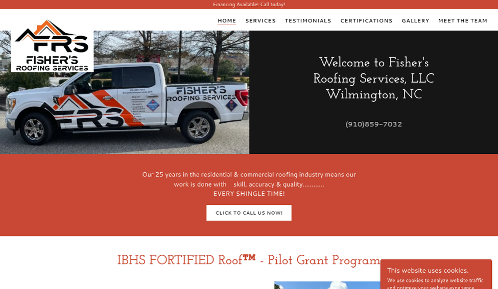 Website cover page for Fisher's Roofing Services.