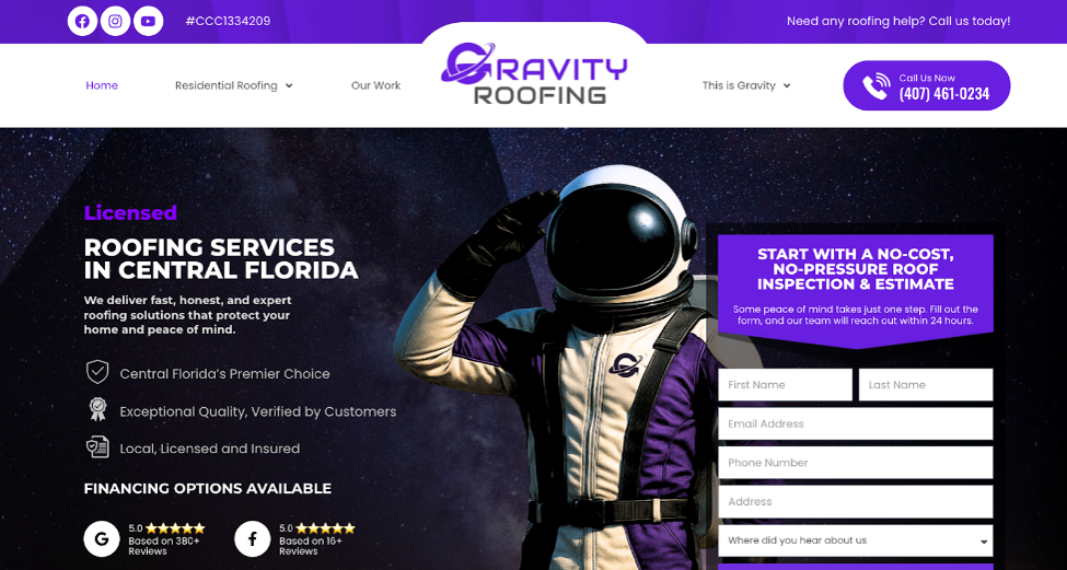 Gravity Roofing website screenshot