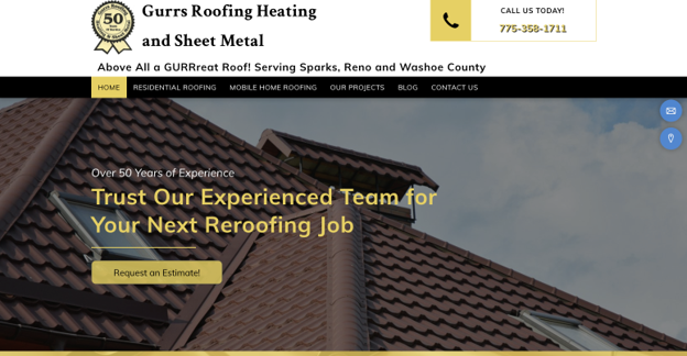 Screenshot of the Gurrs Roofing website. A Local Las Vegas roofing contractor.
