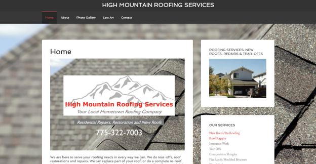 Screenshot of the High Mountain Roofing website. A Local Las Vegas roofing contractor.