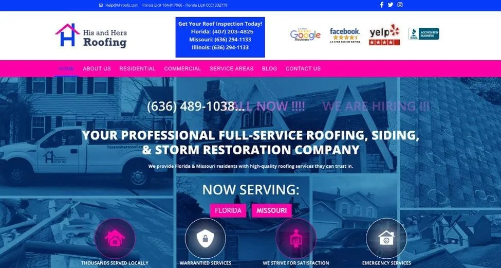 Screenshot of the His and Hers Construction website