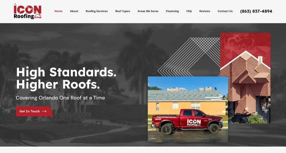 Screenshot of the Icon Roofing website