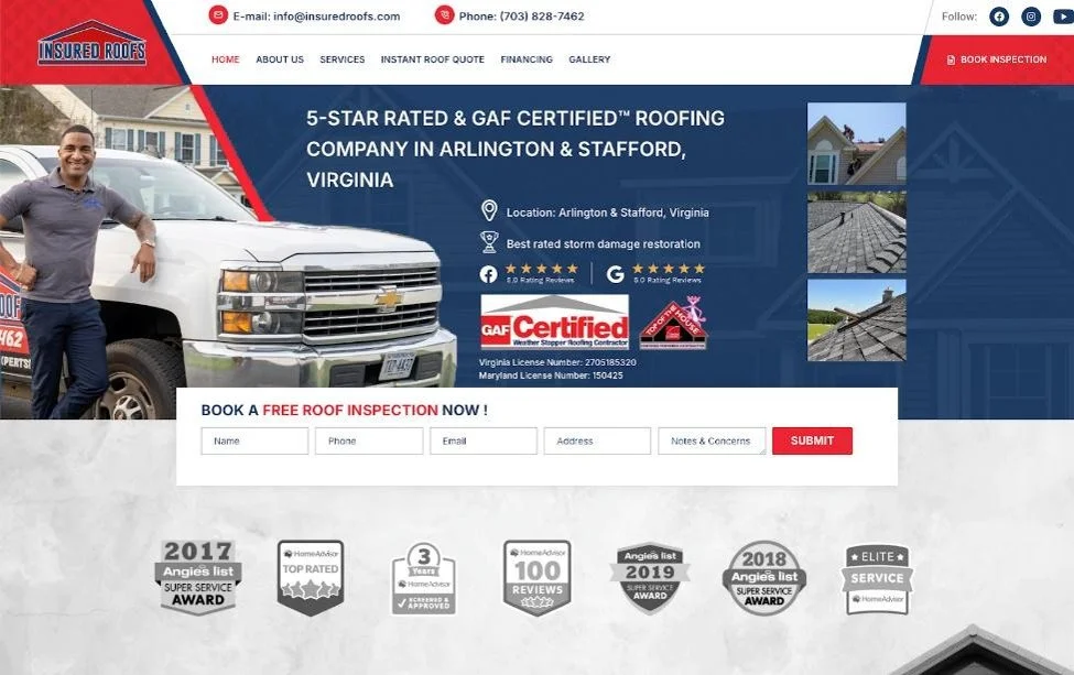 Screenshot of the Insured Roofs website