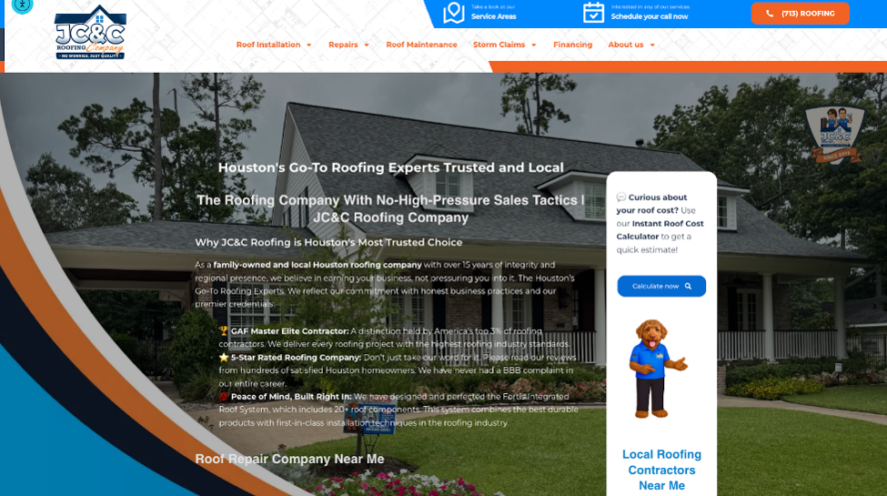 An image of C&C Roofing Company’s homepage.
