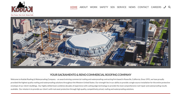 Screenshot of the Kodiak Roofing website. A Local Las Vegas roofing contractor.