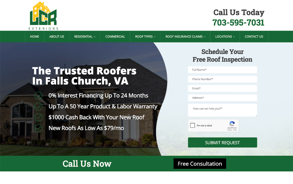 Screenshot of the LCR Exteriors website