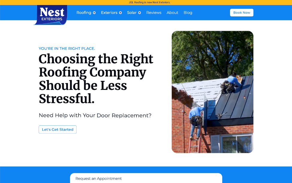 Screenshot of the Nest Exteriors website