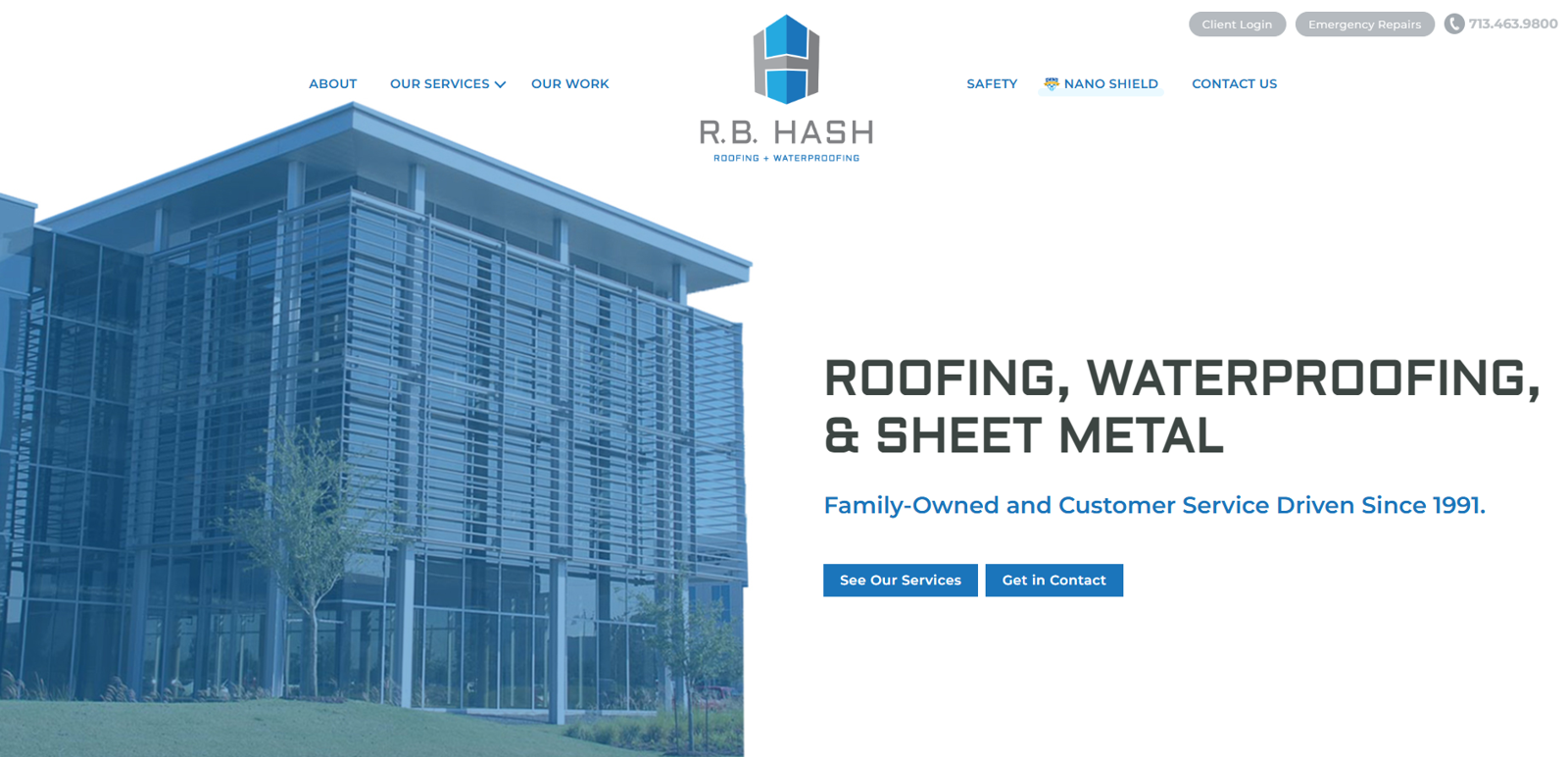 Homepage of Advanced Roofing Solutions LLC, featuring their roofing services and company fleet.