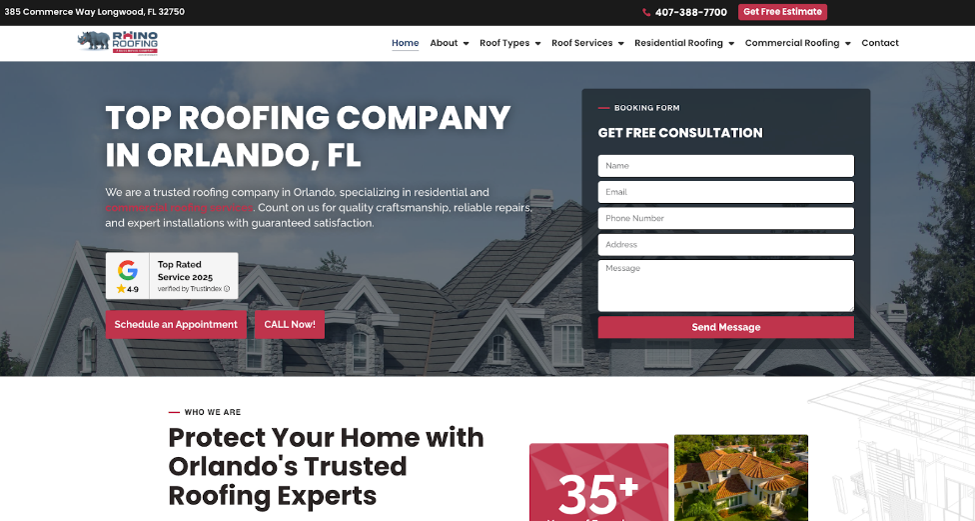 Rhino Roofing website