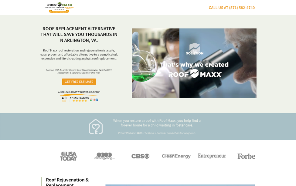 Screenshot of the Roof Maxx website