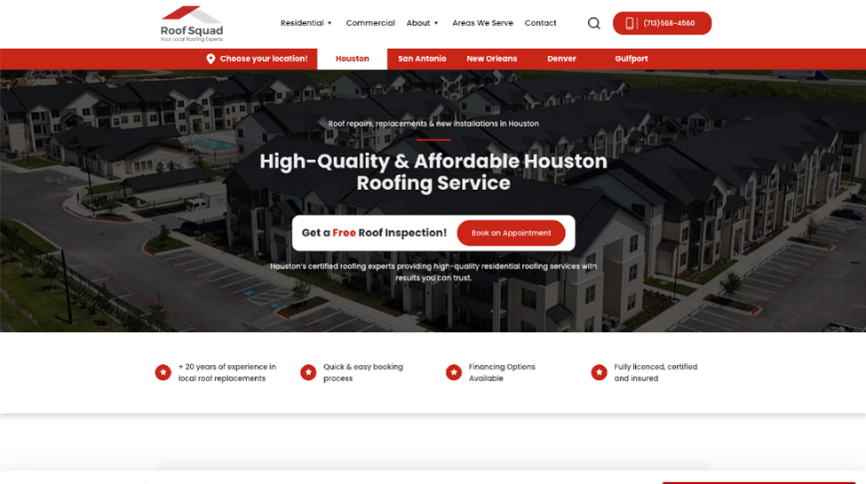 An image of Roof Squad’s homepage.