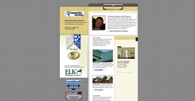 Screenshot of the Sammler Roofing website. A Local Las Vegas roofing contractor.