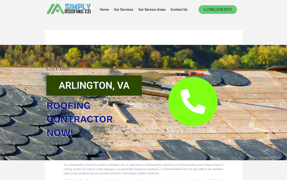 Screenshot of the Simply Roofing Company