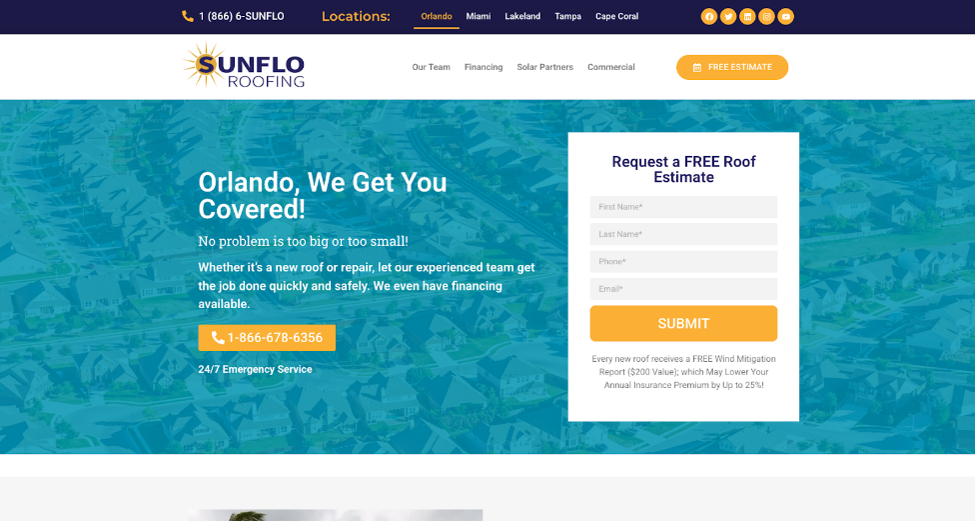 SunFlo Roofing website